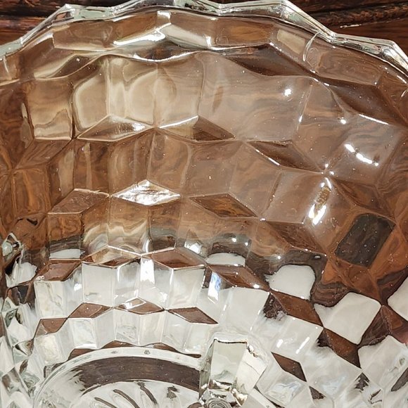 Colony Whitehall Clear Footed Bowl 10" cube cubist glass midcentury vintage - Picture 11 of 13